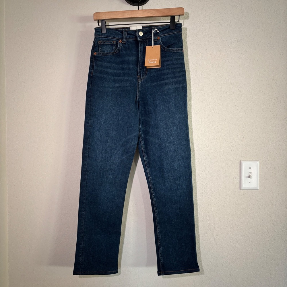Reformation Jeans Ezra Straight 26 Super Stretch Galene Dark Wash Classic Chic